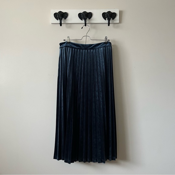 Blue Pleated Velvet Midi Skirt - Picture 2 of 4